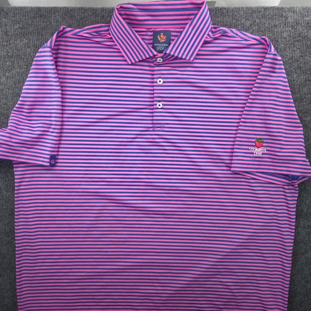 Donald Ross Sport Polo Shirt Mens XL Pink Blue Striped Golf Performance